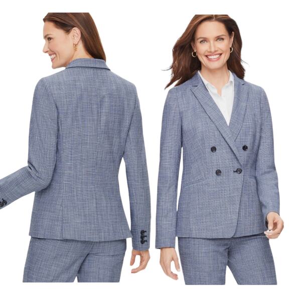 Talbots Blended Tweed Double Breated Blazer Jacket Blue Size 16 - Picture 1 of 9